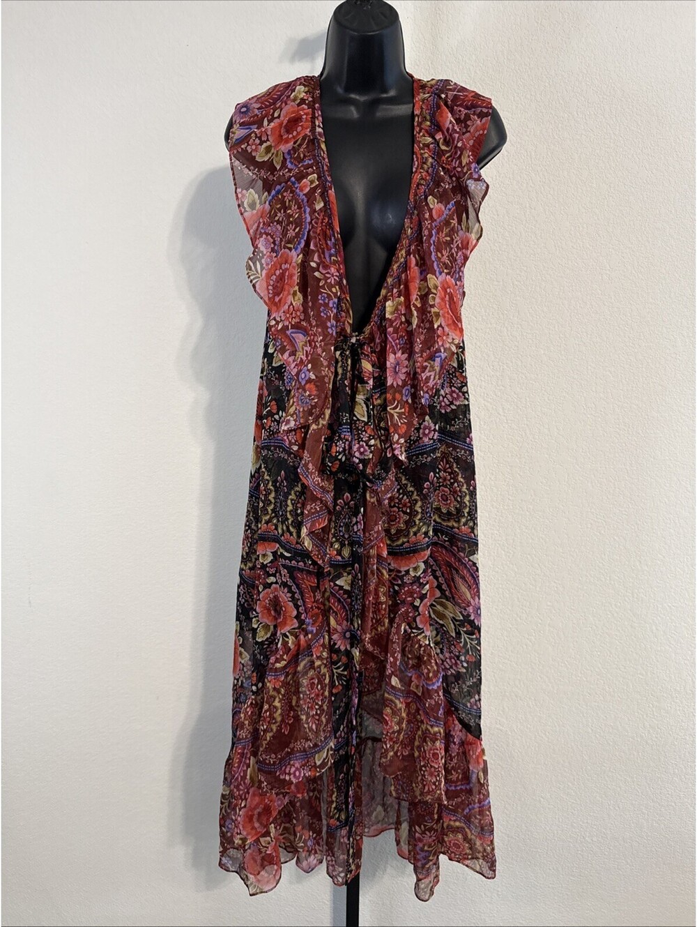 NEW $430 MISA Los Angeles Women's Red Paisley Chiffon Halter Melany Dress sz XS